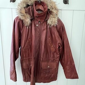 Men's Fur-Trimmed Hooded Leather Jacket HD